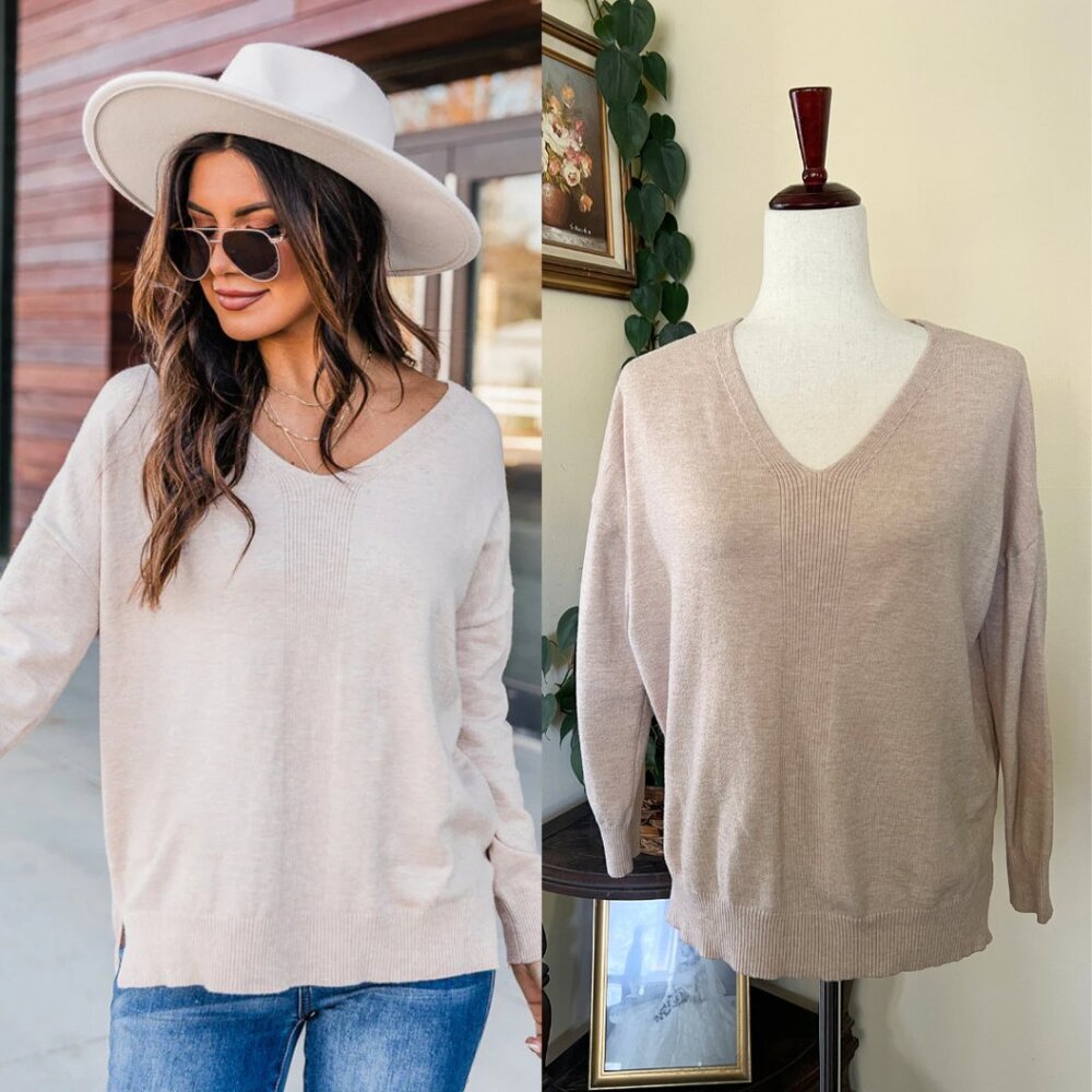 Pink Lily Need You By My Side Oatmeal Sweater sz S